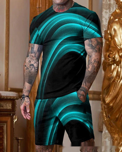 Traje Casual Hombre Manga Corta Cuello Redondo Degradado Multicolor - Image 21