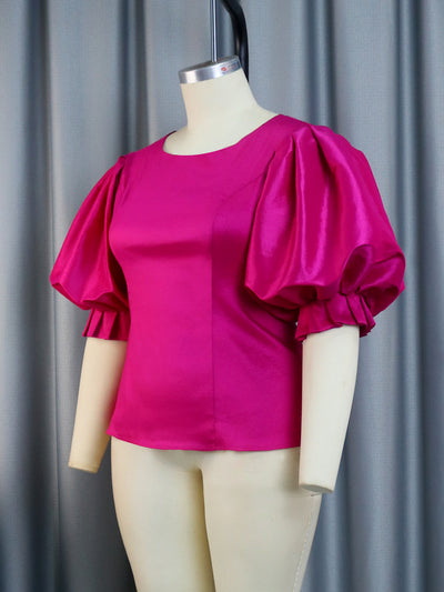 Blusa Satinada con Mangas Farol y Control de Cintura - Image 3