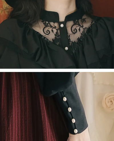 Conjunto Retro Elegante: Blusa Manga Larga y Falda Midi - Image 21