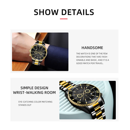 Reloj de Lujo Dorado para Hombre - Acero Inoxidable Resistente al Agua con Esfera Luminosa - Image 15