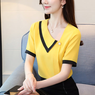 Blusa Manga Corta con Contraste y Diseño Moderno para Mujer - Image 8