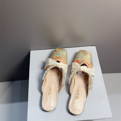 Pantufla Bordada de Punta Cuadrada y Corte Bajo para Mujer - Image 12