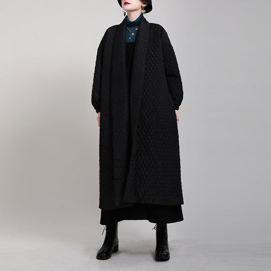 Chaqueta de Algodón Suelta Talla Grande con Botones Traseros - Largo Rodilla Primavera