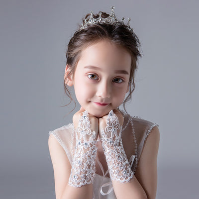 Guantes Encaje Diamante sin Dedos para Niñas - Perfectos para Bodas y Eventos - Image 2