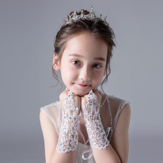 Guantes Encaje Diamante sin Dedos para Niñas - Perfectos para Bodas y Eventos - Image 2