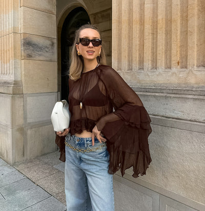 Blusa Semitransparente Suelta Marrón para Mujer - Image 7