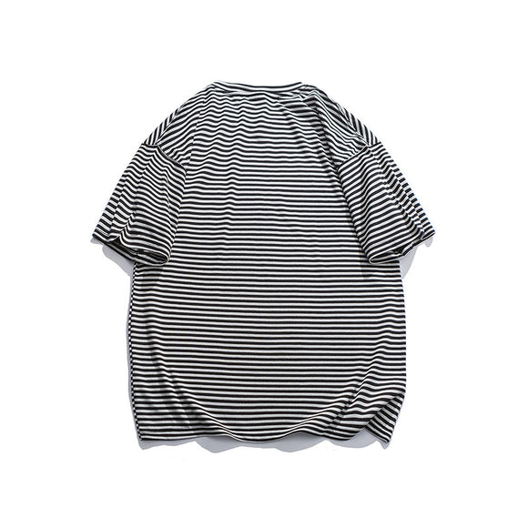 Camiseta Japonesa a Rayas con Manga Corta Suelta