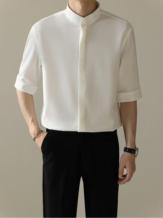 Camisa Manga Corta con Cuello de Pie para Hombre - Image 18