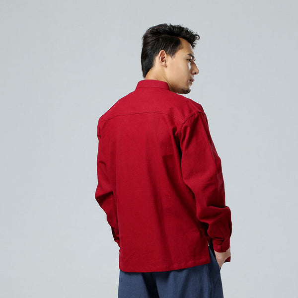 Camisa Suelta de Manga Larga con Cuello Alzado para Hombre