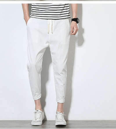 Pantalones Harem Negros de Algodón y Lino para Hombre - Image 3