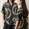 Camisa Cubana de Manga Corta con Patrón de Hueso de Serpiente - Diseño Original