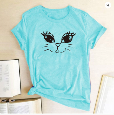 Playera Manga Corta Cuello Redondo Estampado Gato para Mujer - Image 7