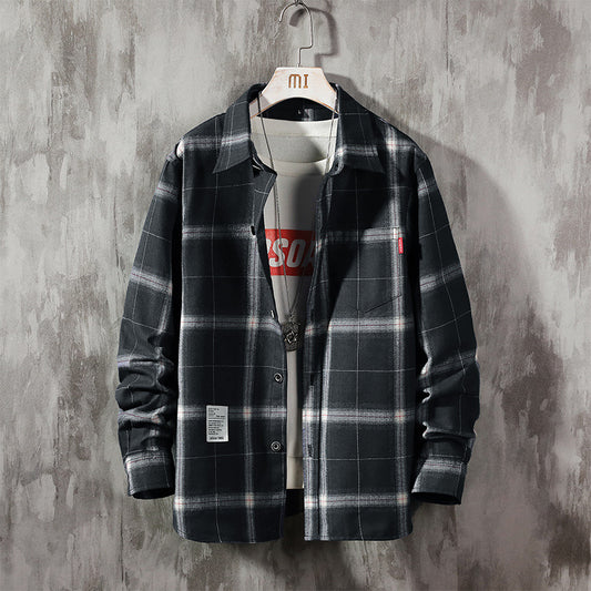 Camisa Cuadriculada Hombre Manga Larga Estilo Coreano Moderno