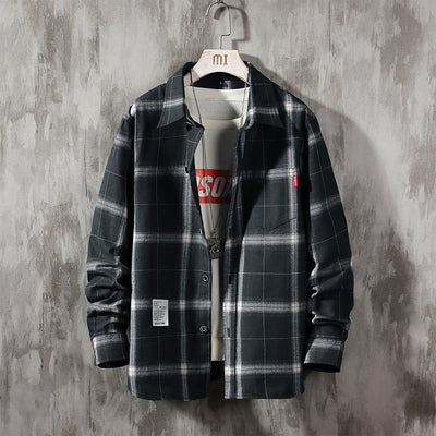 Camisa Cuadriculada Hombre Manga Larga Estilo Coreano Moderno