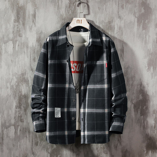 Camisa Cuadriculada Hombre Manga Larga Estilo Coreano Moderno