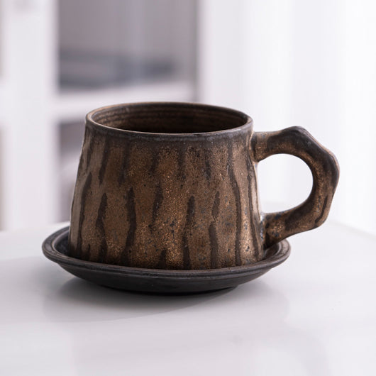 Juego de Taza y Plato de Cerámica Artesanal Estilo Japonés Retro - Image 5