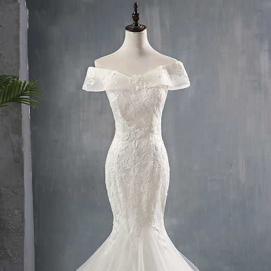 Vestido de Novia Asimétrico Cola Sirena con Hombro Descubierto - Image 5