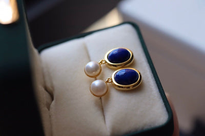 Aretes de Lapislázuli Natural con Perla - Image 10