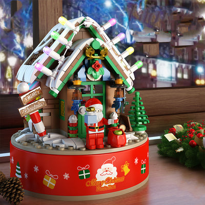 Caja de Música con Bloques Constructores Árbol de Navidad Giratorio LED Brillante DIY