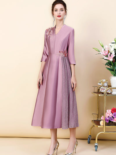 Vestido Elegante de Manga Tres Cuartos con Cintura Definida - Image 9
