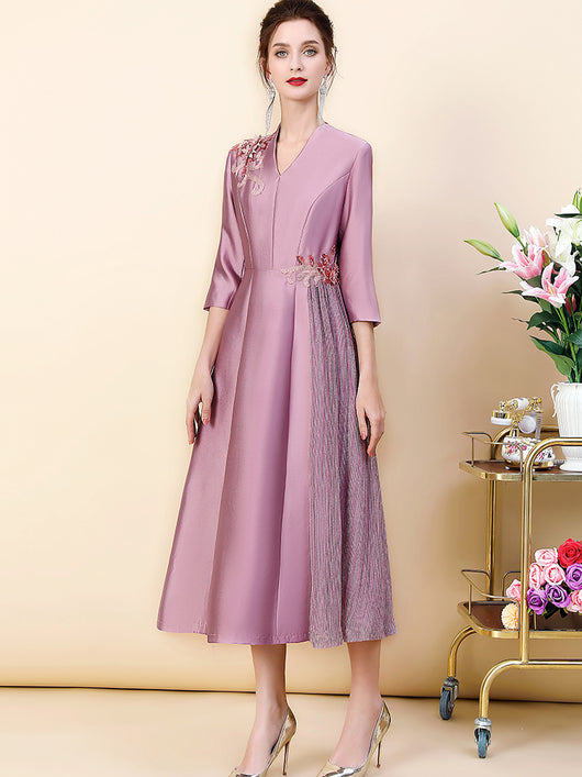 Vestido Elegante de Manga Tres Cuartos con Cintura Definida - Image 9