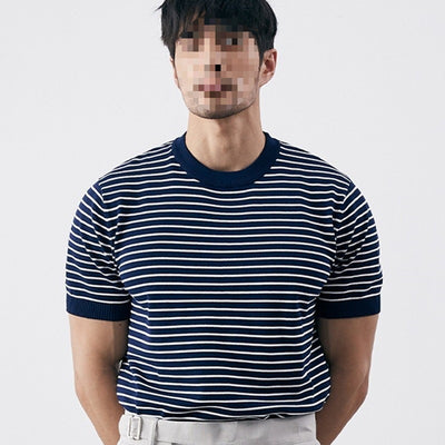 Camiseta Tejida de Cuello Redondo con Rayas para Hombre - Image 7