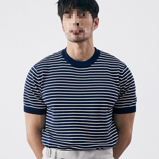 Camiseta Tejida de Cuello Redondo con Rayas para Hombre - Image 7