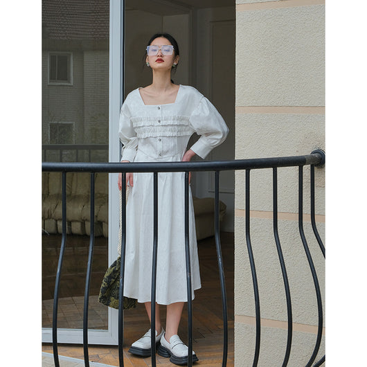 Vestido Midi Cuello Cuadrado con Mangas Globo - Corte A Elegante para Mujer - Image 4