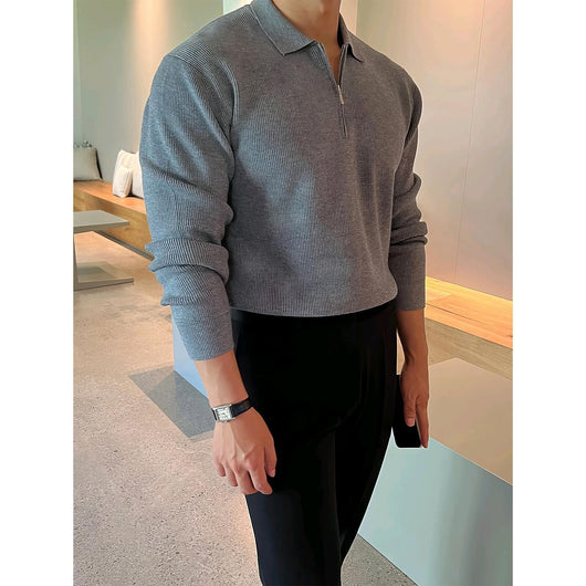 Polo de Punto Gris Manga Larga para Hombre - Perfecto para Otoño - Image 18