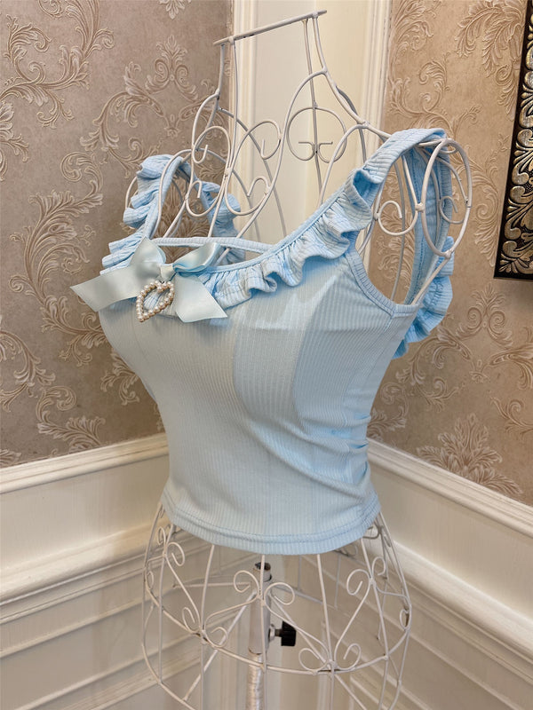Musculosa Corazón Diamante con Moño Azul Cielo
