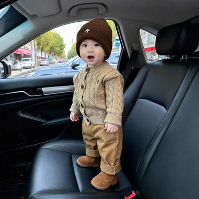 Suéter Tejido Grueso Estilo Coreano para Niño Otoño-Invierno en Khaki con Bordado - Image 4