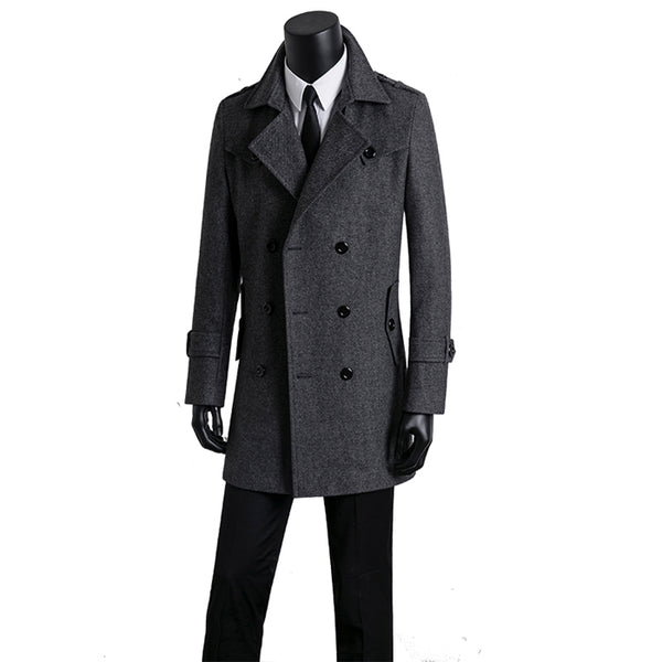Abrigo Tweed Tipo Trench Coat Largo Medio para Hombre Estilo Coreano
