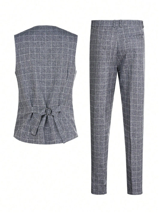 Chaleco y Pantalón de Vestir a Cuadros para Hombre - Conjunto Ejecutivo de 2 Piezas - Image 14
