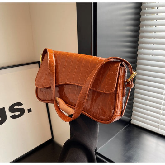 Bolso de Hombro Mujer Cuero PU Patrón Piedra con Hebilla Metálica - Image 12