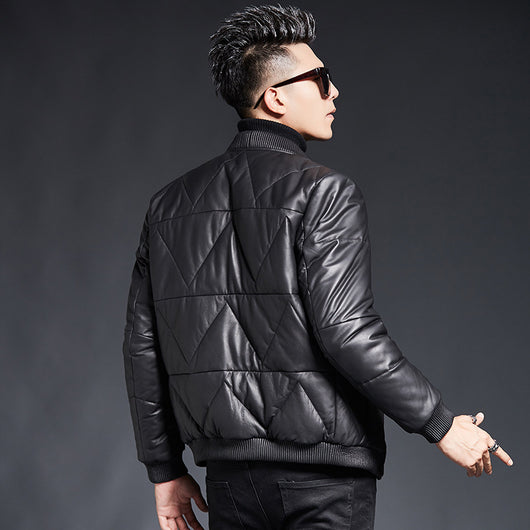 Chaqueta de Cuero con Plumón para Hombre - Estilo Juvenil - Image 11
