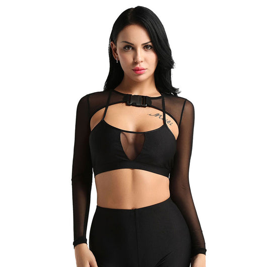 Blusa Crop Transparente Manga Larga con Botones Frontales - Image 3