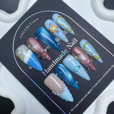 Stickers de Uñas 3D con Patrón Marino Tallado y Pintura Artesanal - Image 3