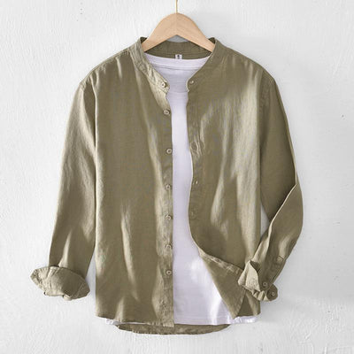Camisa Abrigo de Lino con Cuello Mao - Diseño Minimalista