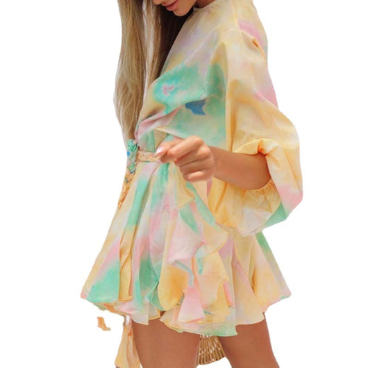 Vestido Tejido a Mano con Cuello Redondo, Mangas Farol y Estampado - Image 5