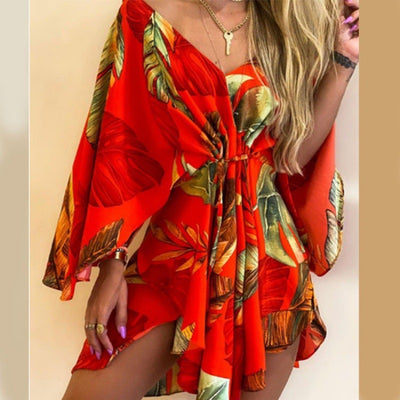 Vestido Elegante Escote V con Mangas Murciélago y Detalle de Cordones - Image 4