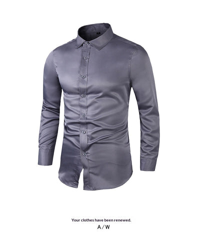 Camisa de Negocios Manga Larga Talla Grande Cuello Solapa Color Sólido para Hombre - Image 25
