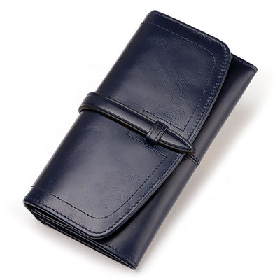 Billetera Retro Grande para Mujer con Cierre de Cremallera y Capacidad Expandible
