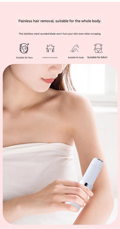 Two white and silver electric shavers for painless, full-body hair removal, featuring a detachable and washable blade head. - Image 7