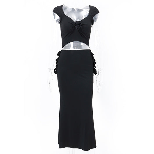 Vestido Midi Ajustado con Mangas Cortas y Volantes - Image 3