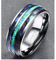 Anillo de Boda Tungsteno 8mm con Ópalo Sintético y Concha Abalone para Hombre y Mujer - Image 7