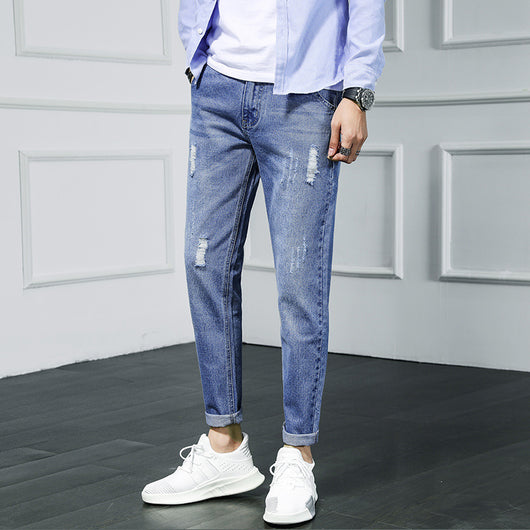Pantalones vaqueros rotos cropped estilo desgarrado - Image 9