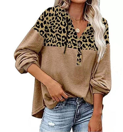 Sudadera Estampado Leopardo Suelta con Capucha Manga Larga para Mujer - Image 3