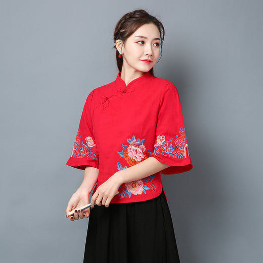 Camisa Elegante con Cuello Alto y Bordados Elaborados - Image 2
