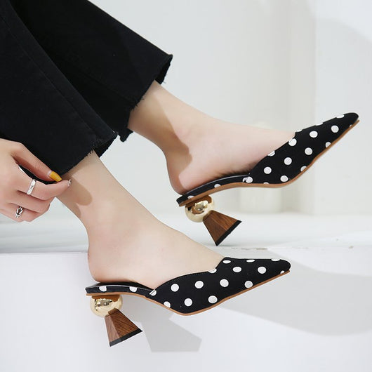 Pantuflas Mujer Tacón Grueso Punta Cuadrada Lunares con Hebilla - Image 16