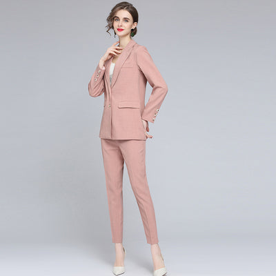 Traje de Dos Piezas Pantalón Lápiz Delgado Color Sólido para Commuter - Image 4